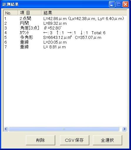 アプリケーション　画像計測合成ソフト　WinScale-S　計測結果